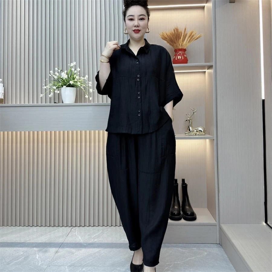 新款轻薄凉快套装夏天蝙蝠袖上衣哈伦裤子一整套宽松休闲两件套女