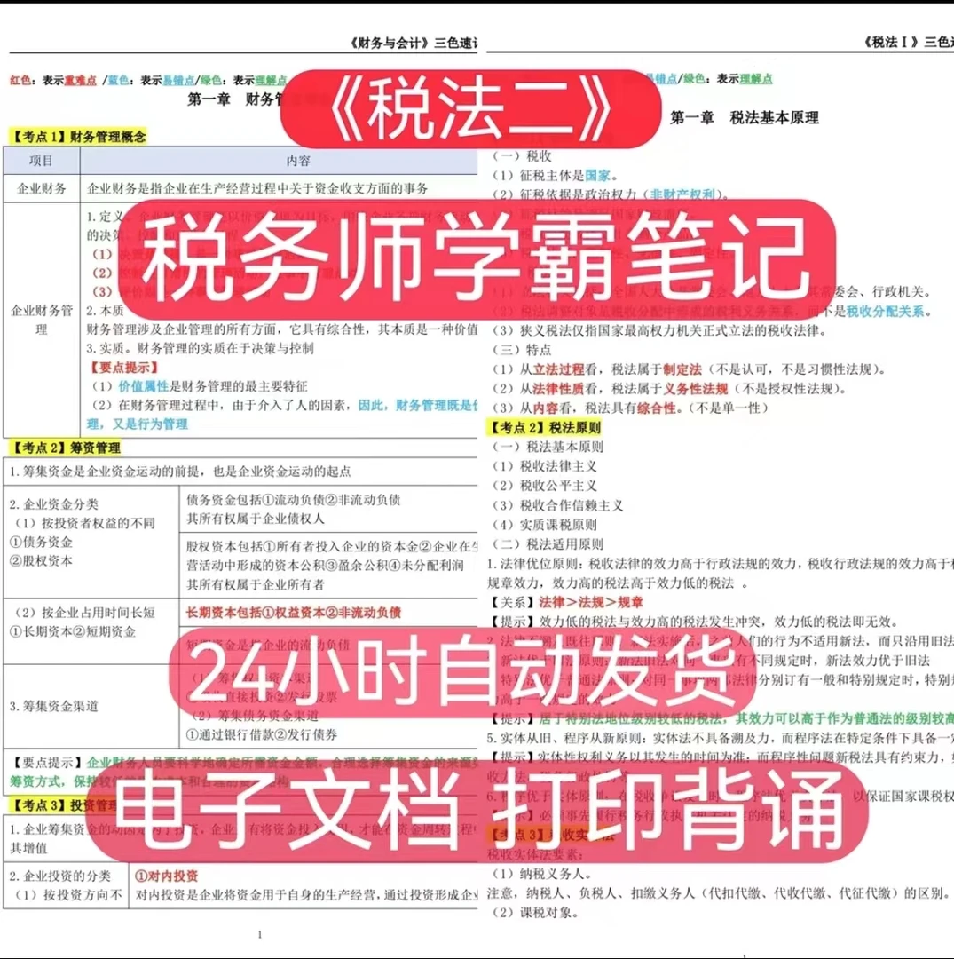 2025公务员税务师（税法二）三色学霸笔记考试（支持打印）