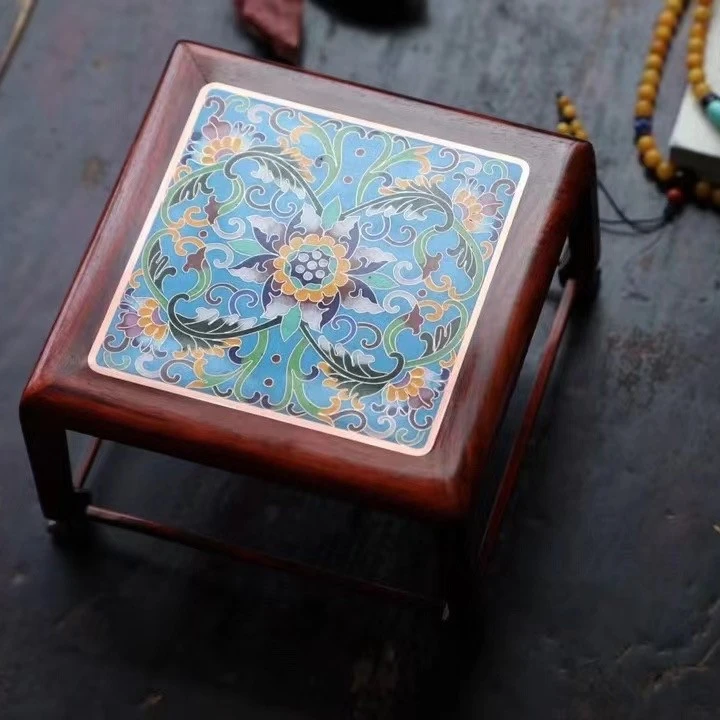 印度小叶紫檀景泰蓝底座雅几座器16.5-16.6-8cm