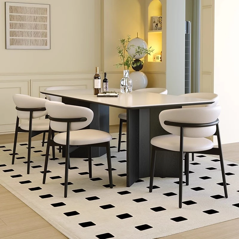 专属 实木餐桌岩板家用现代小户型黑色轻奢餐桌椅长方形意式极简