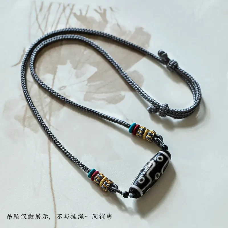 手工编织双项链挂绳横竖穿四面结男女可调节吊坠绳桶珠复古设计