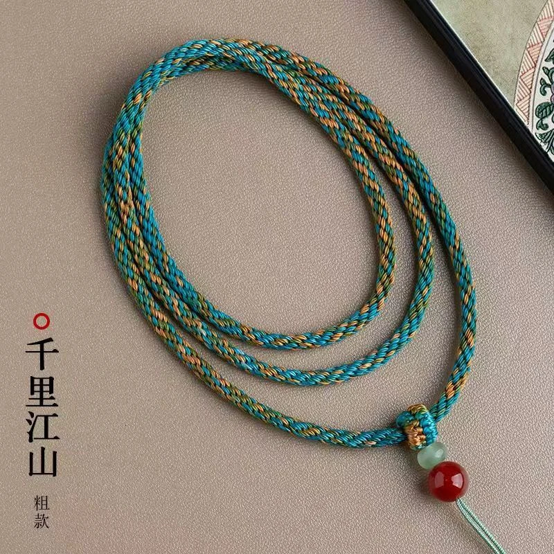 锦绣河山手工编织粗款套观音玉佛传统卡工艺原创展示手编玉佩挂绳