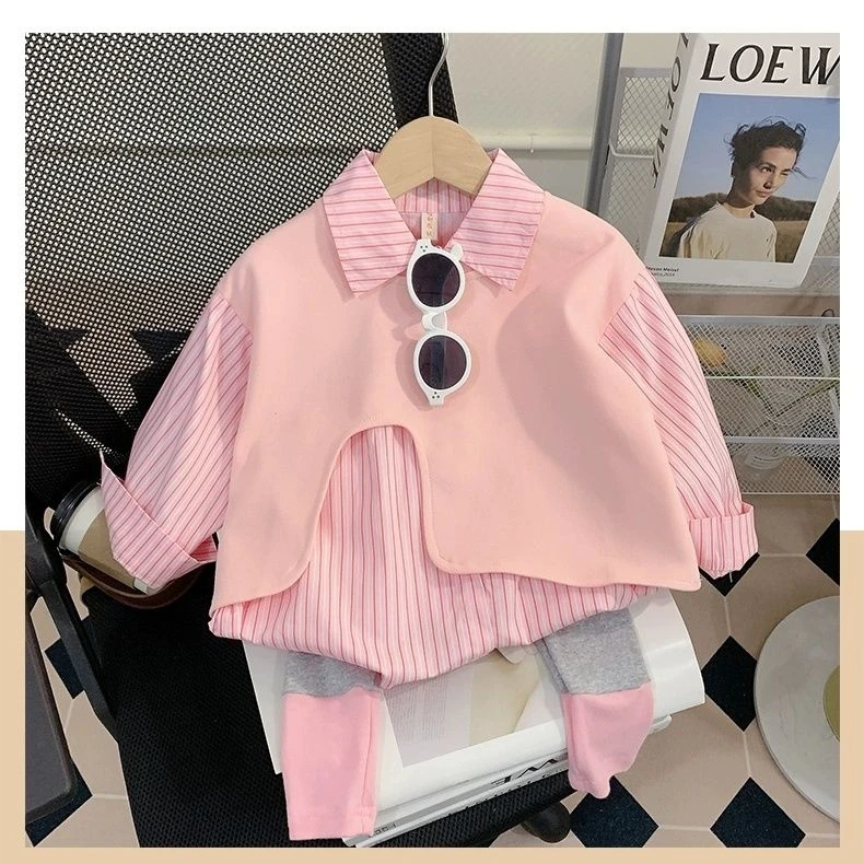 女童秋装套装2024新款儿童衬衫打底裤宝宝洋气两件套时髦小童秋季