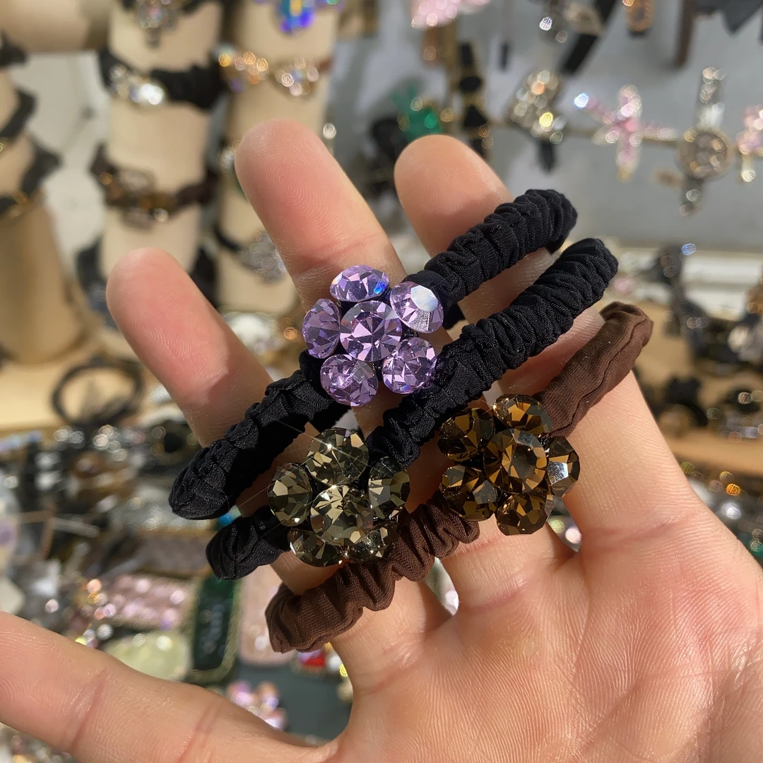 S0115-高定-韩版-小花-绸缎-发圈