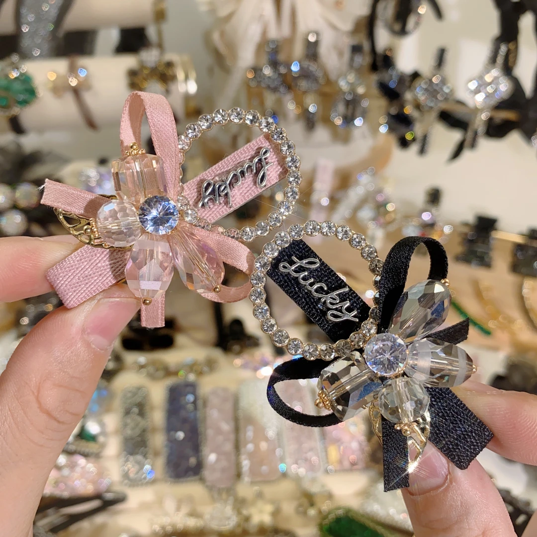 Y0040-新款-百搭-仙女-蝴蝶结-水晶-鸭嘴夹≈6CM