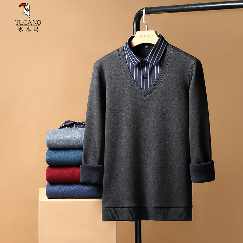 【加绒加厚假两件】男士商务简约假两件男休闲毛衣