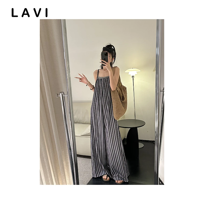 伦敦雨夜 复古拼色条纹质感高级休闲连体裤 T2915