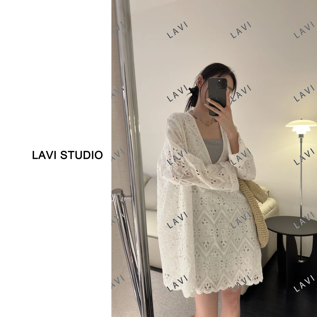 (易缩水）黛影流白  气质轻奢法式重工蕾丝刺绣T恤衫连衣裙  2497