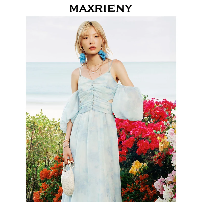 MAXRIENY2025夏季新款度假风连衣裙复古长裙气质法式显瘦长款优雅