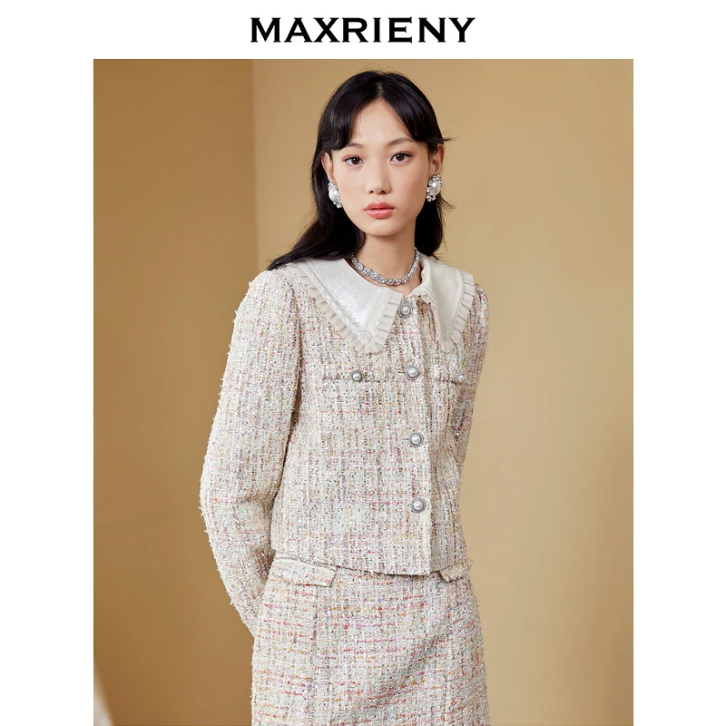 【高高甄选】MAXRIENY复古小香风编织短外套设计师长袖秋季毛呢