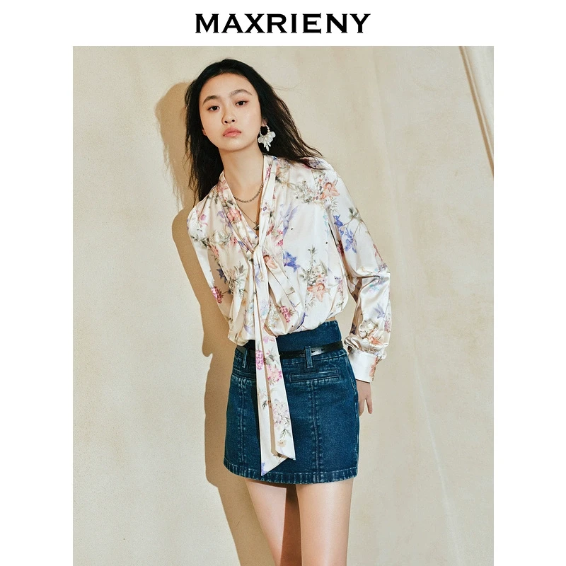 MAXRIENY【商场同款-宫廷飞鸽】复古浪漫系带云朵上衣衬衫2025春
