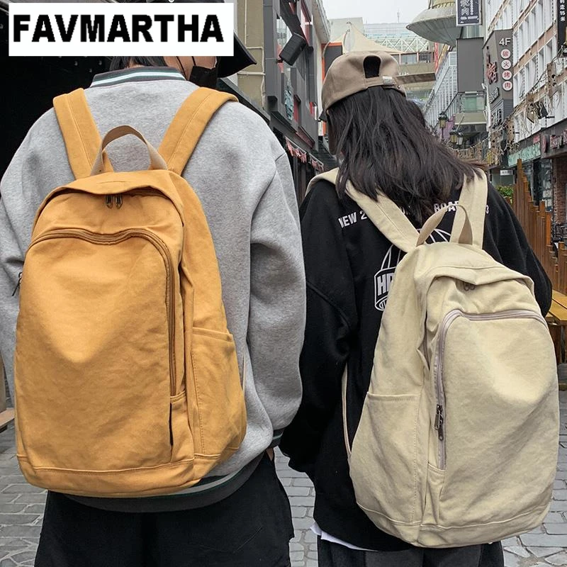 FAVMARTHA 原创帆布双肩包女大学生书包简约原宿高中生男旅行大容