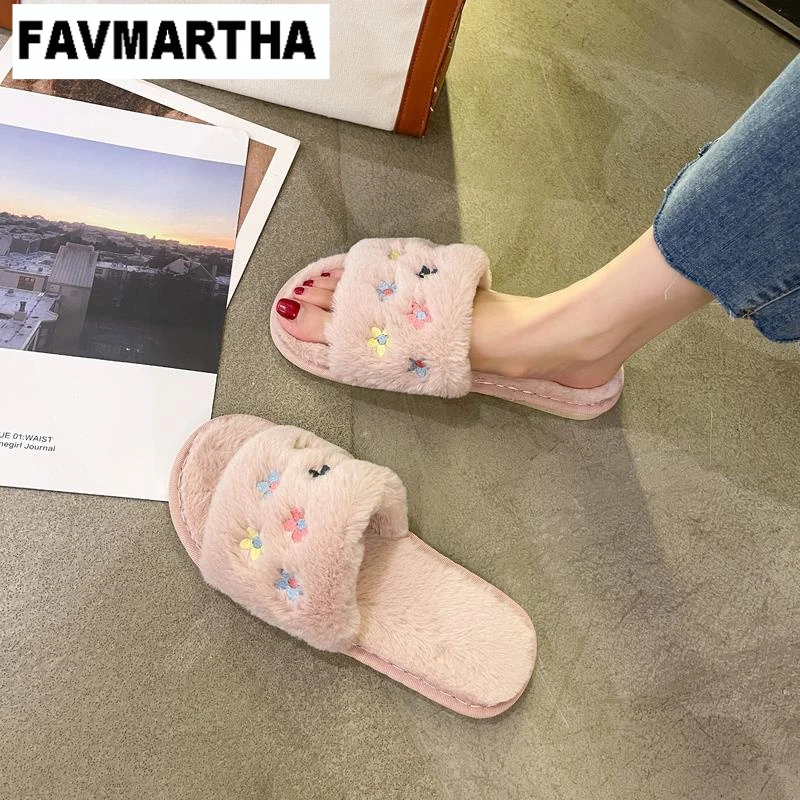 FAVMARTHA 室内棉拖女软底舒适2025秋冬新款网红花朵家用外穿一字