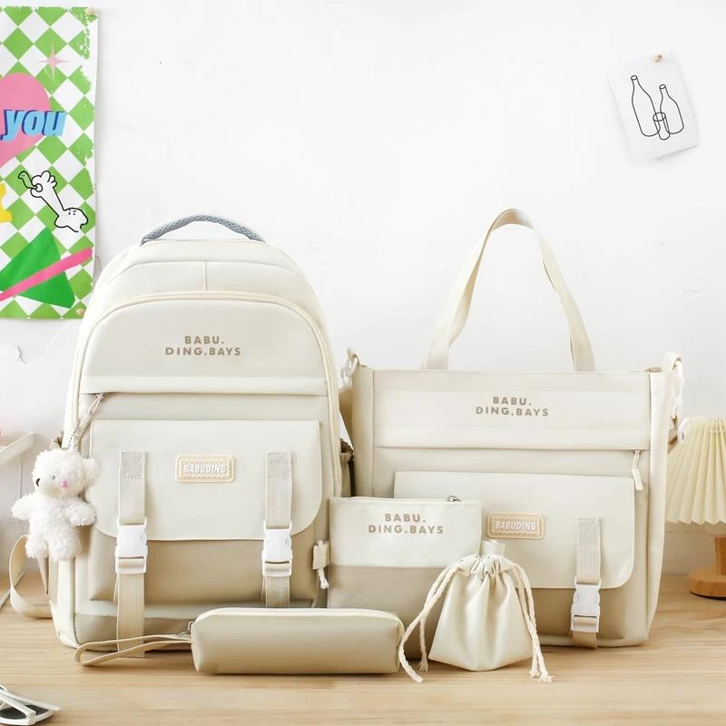 FAVMARTHA 五件套日系ins书包小学生六年级初中生双肩包护脊减负