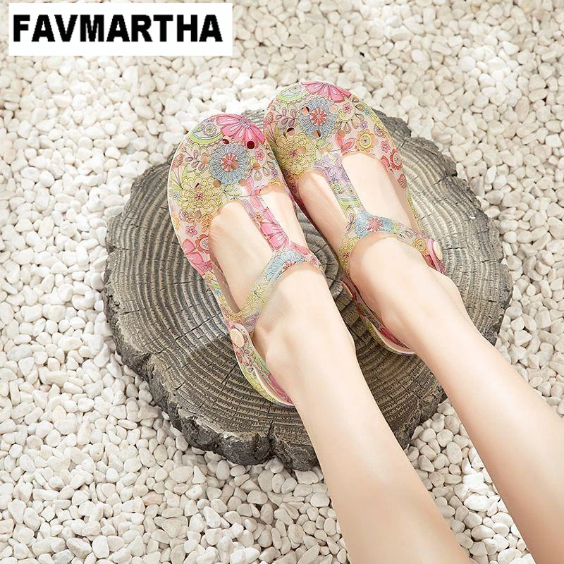 FAVMARTHA 洞洞鞋女夏凉鞋防滑沙滩鞋软底果冻鞋韩版女生