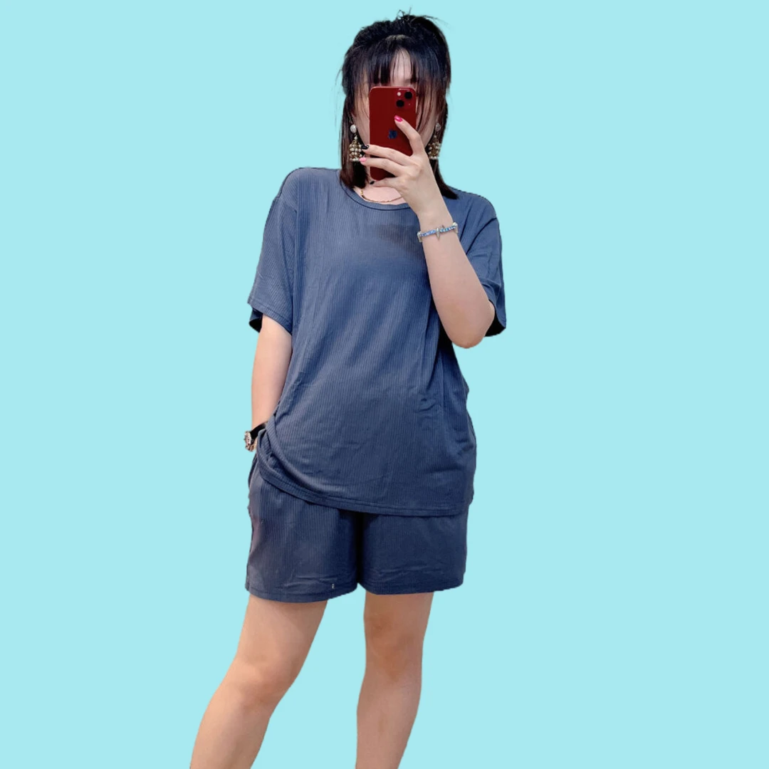 糖果色女短袖夏季透气莫代尔棉纯色休闲宽松简约套装