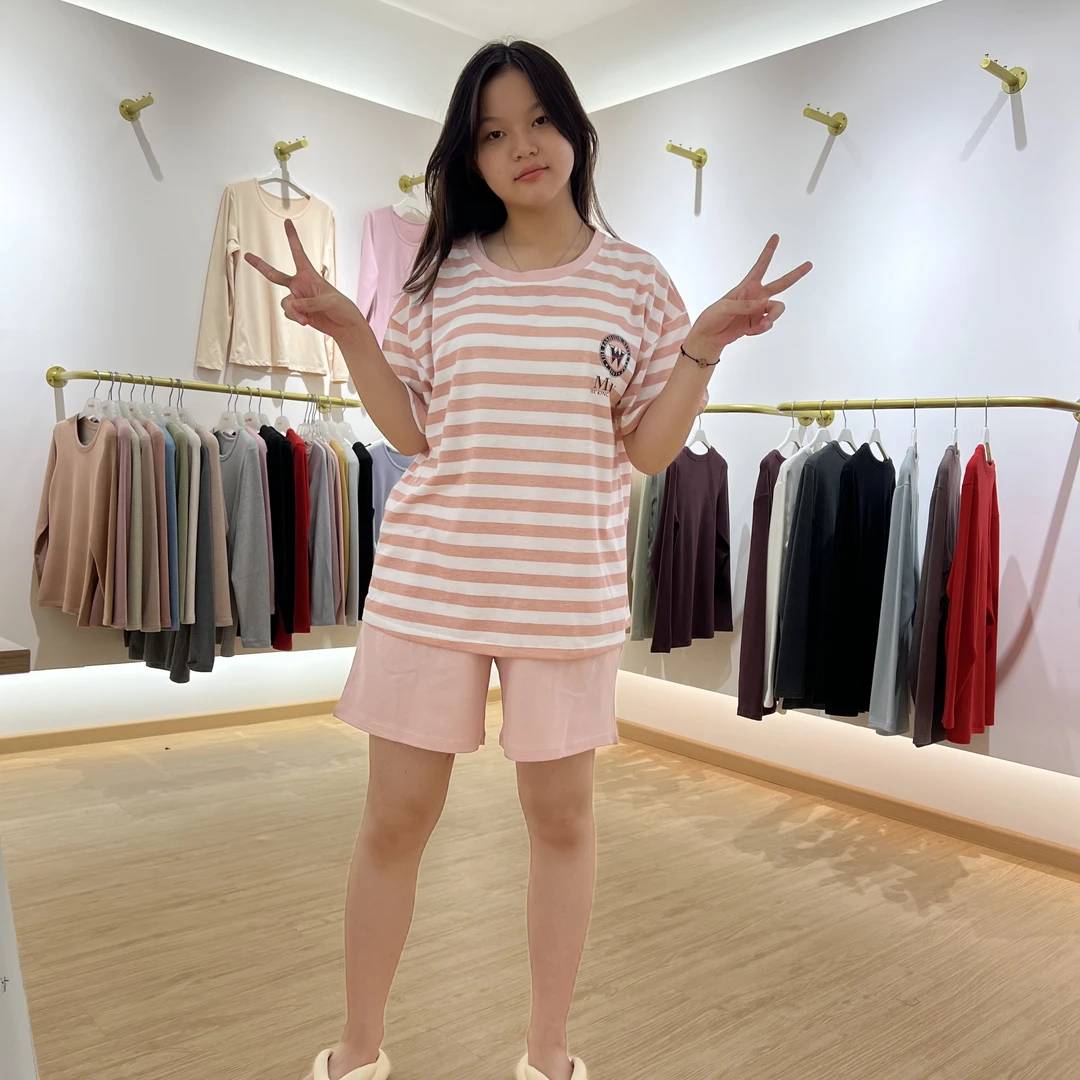 睡衣女套装短裤舒适休闲宽松居家简约圆领纯棉