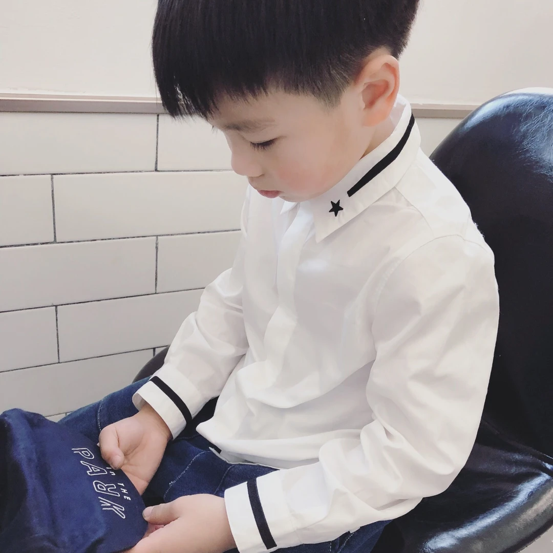 男童白色韩版长袖衬衫休闲男童白衬衫儿童衬衣男童衬衫白衬衫男童