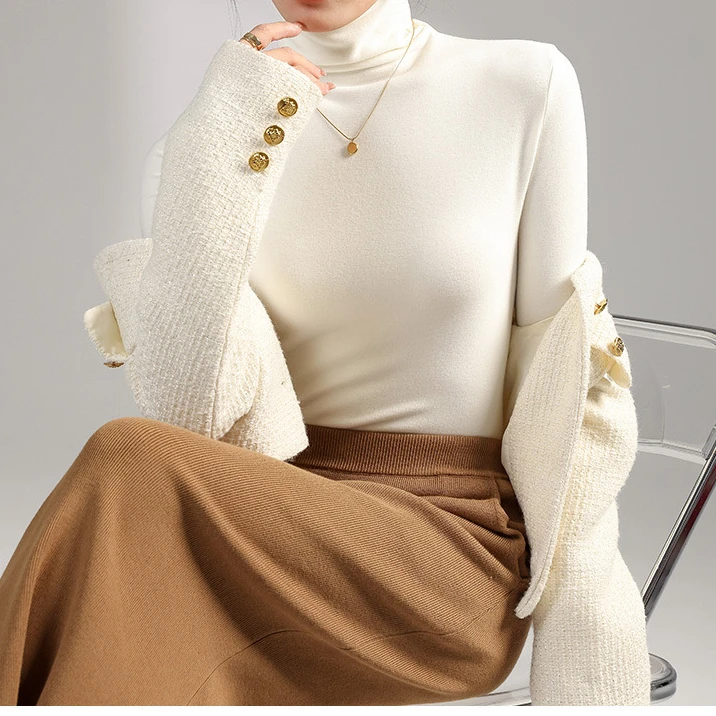 【紫皇冠】3619秋冬上新加绒加厚磨毛堆堆领厚款显瘦百搭打底衫