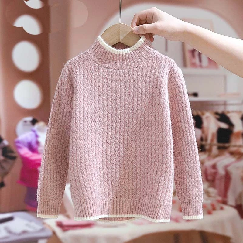 哆哆童装女童洋气毛衣秋冬季加绒加厚半高领新款儿童大童女孩针织