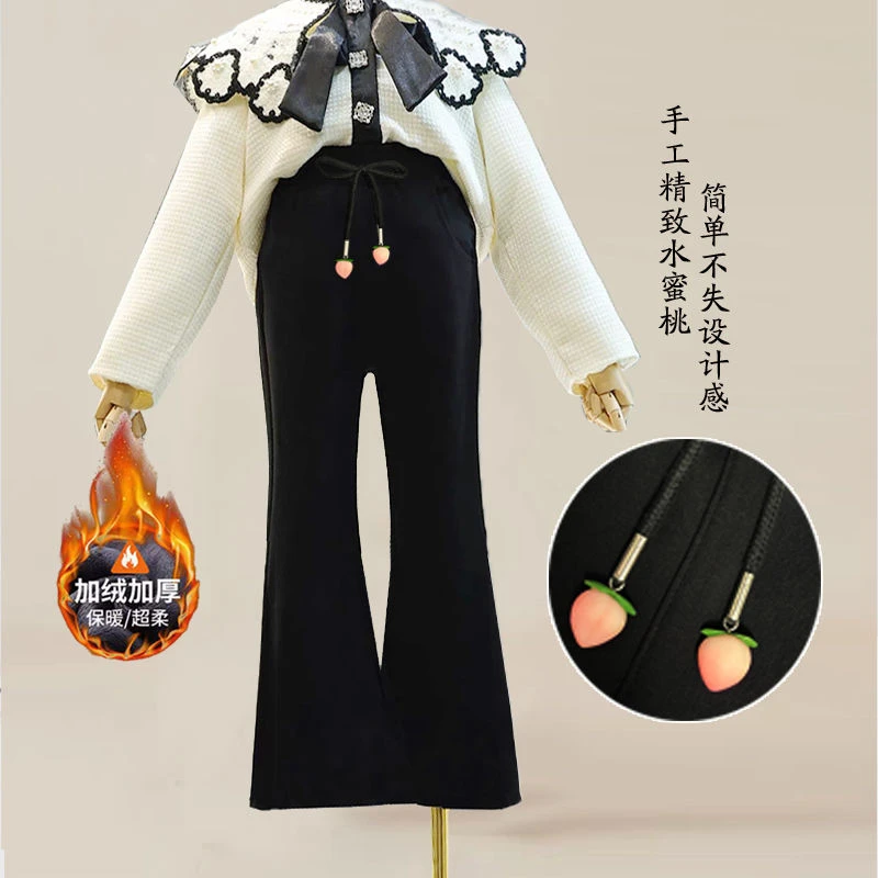 哆哆童装女童裤子秋冬喇叭裤加绒加厚中大童裤子女弹力显瘦阔腿休