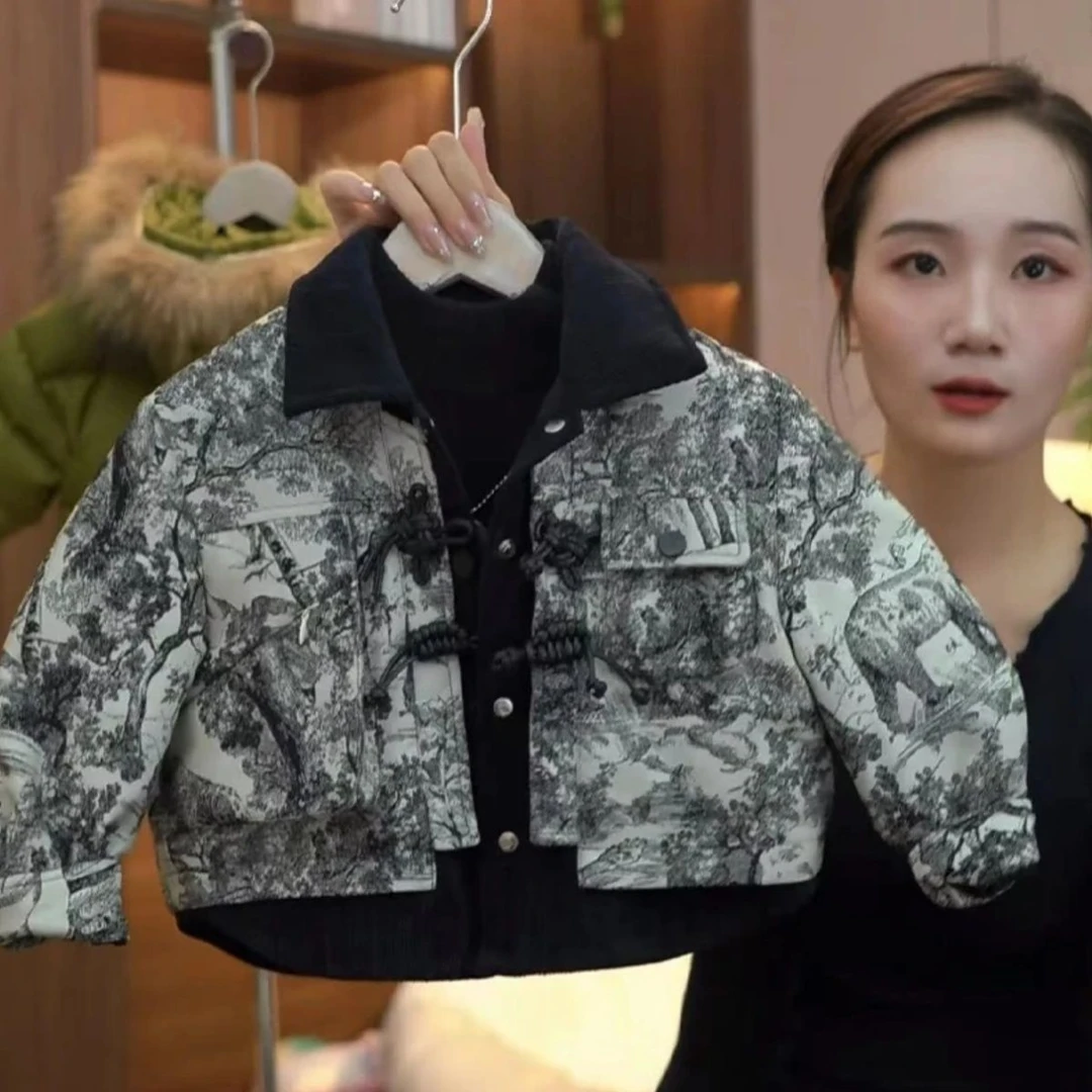 哆哆童装男童衣冬季新款中国风江南水墨风设计潮酷宝宝羽绒服外套