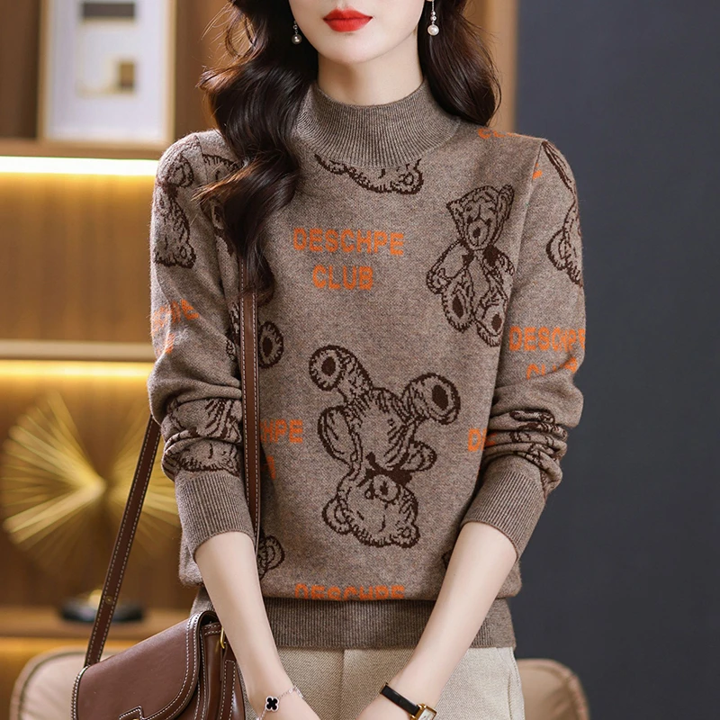 【羊毛衫】冬季半高领套头针织衫女短宽松显瘦毛衣洋气百搭打底衫厚