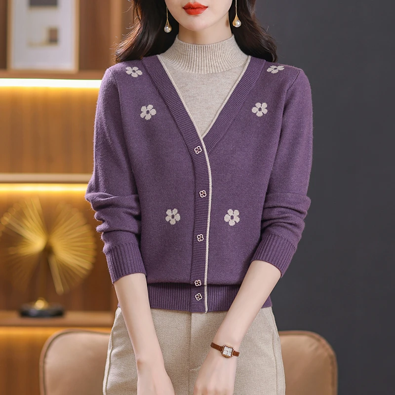 【羊毛衫】冬季半高领假两件针织衫女宽松显瘦洋气妈妈装百搭打底衫