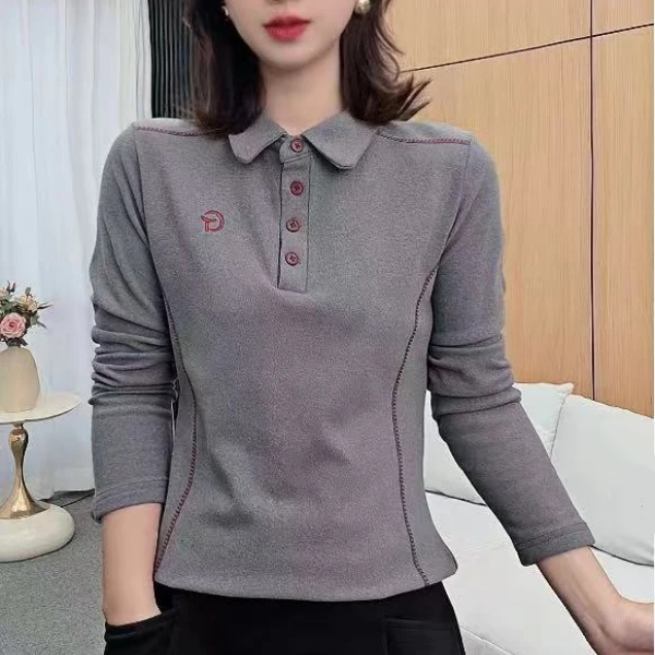 秋冬新款百搭双面一体绒女士设计感纯色长袖显瘦打底衫澳绒厚衬衫