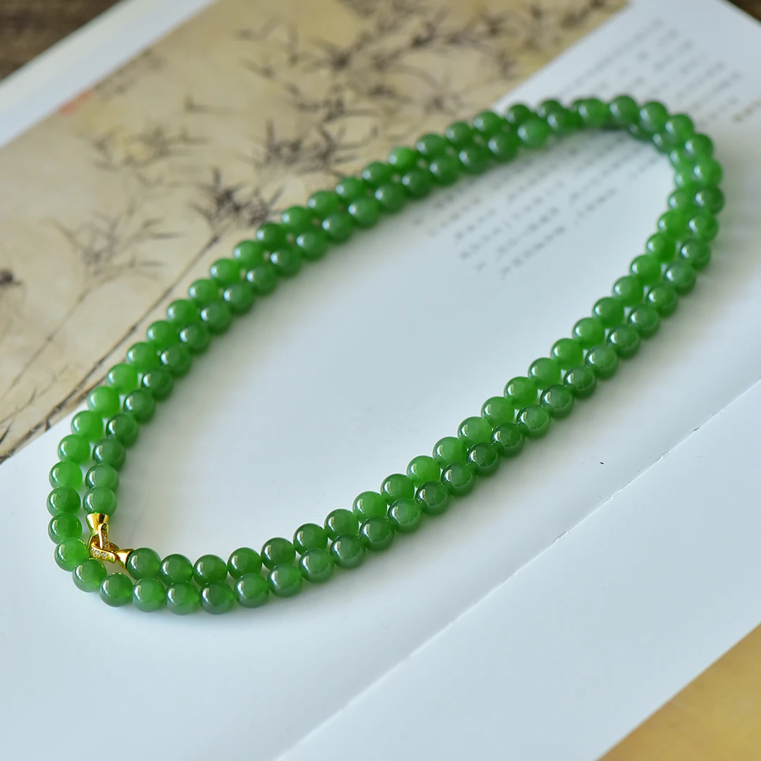 凌云阁天然和田玉碧玉圆珠项链108颗  约8