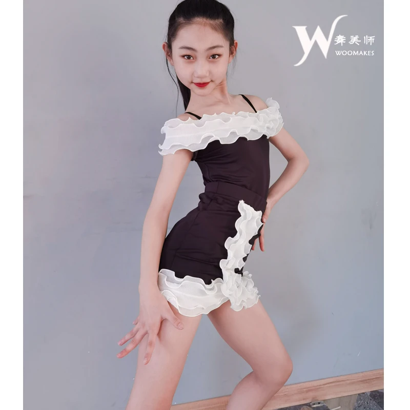 WMS夏季新款少儿拉丁舞黑色套装恰恰伦巴牛仔练功服演出服表演