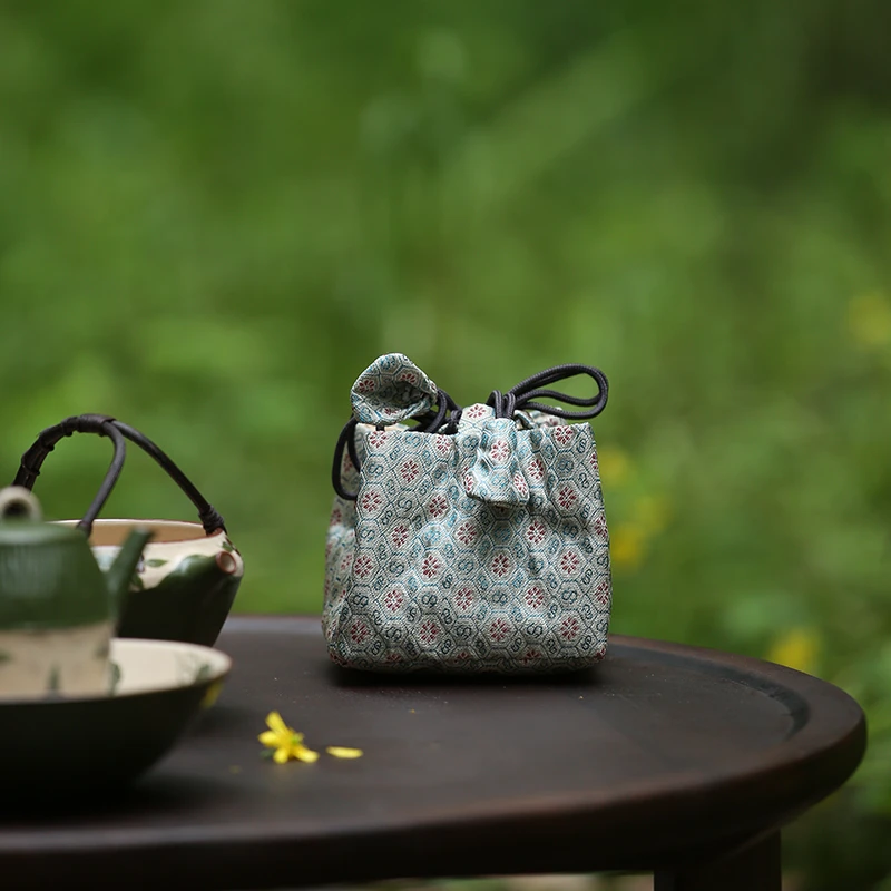 团花盖碗旅行袋主人杯袋茶道配件收纳袋便携式袋子小包包