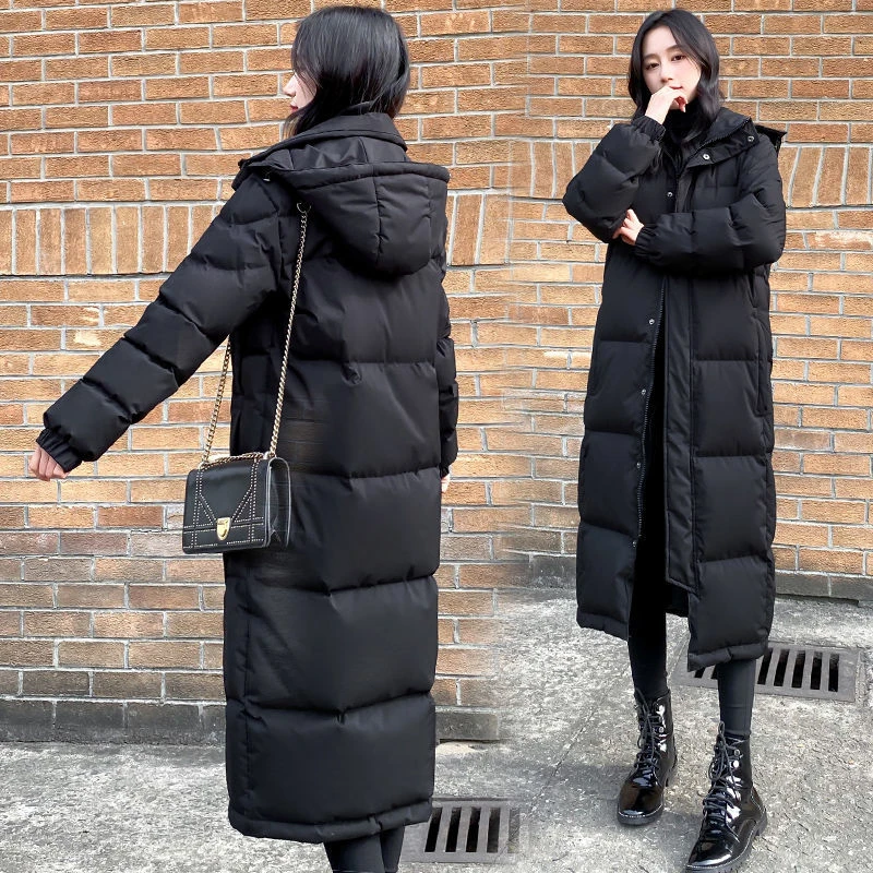 冬季黑色羽绒服2023年新款女冬情侣加厚长款棉袄长过膝到脚踝