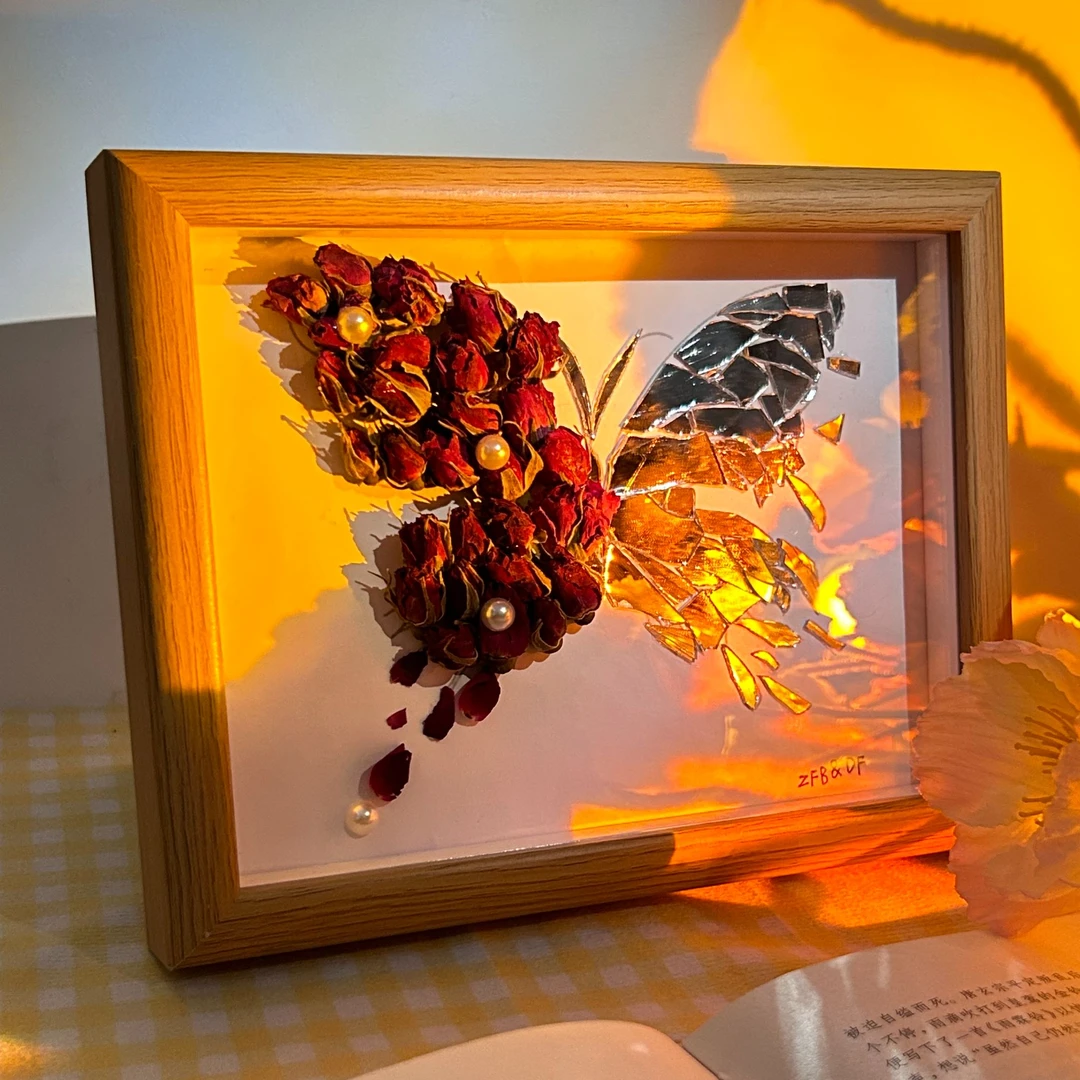 手工diy【干花相框diy材料包】镜子玫瑰花创意摆件礼物送女友闺蜜