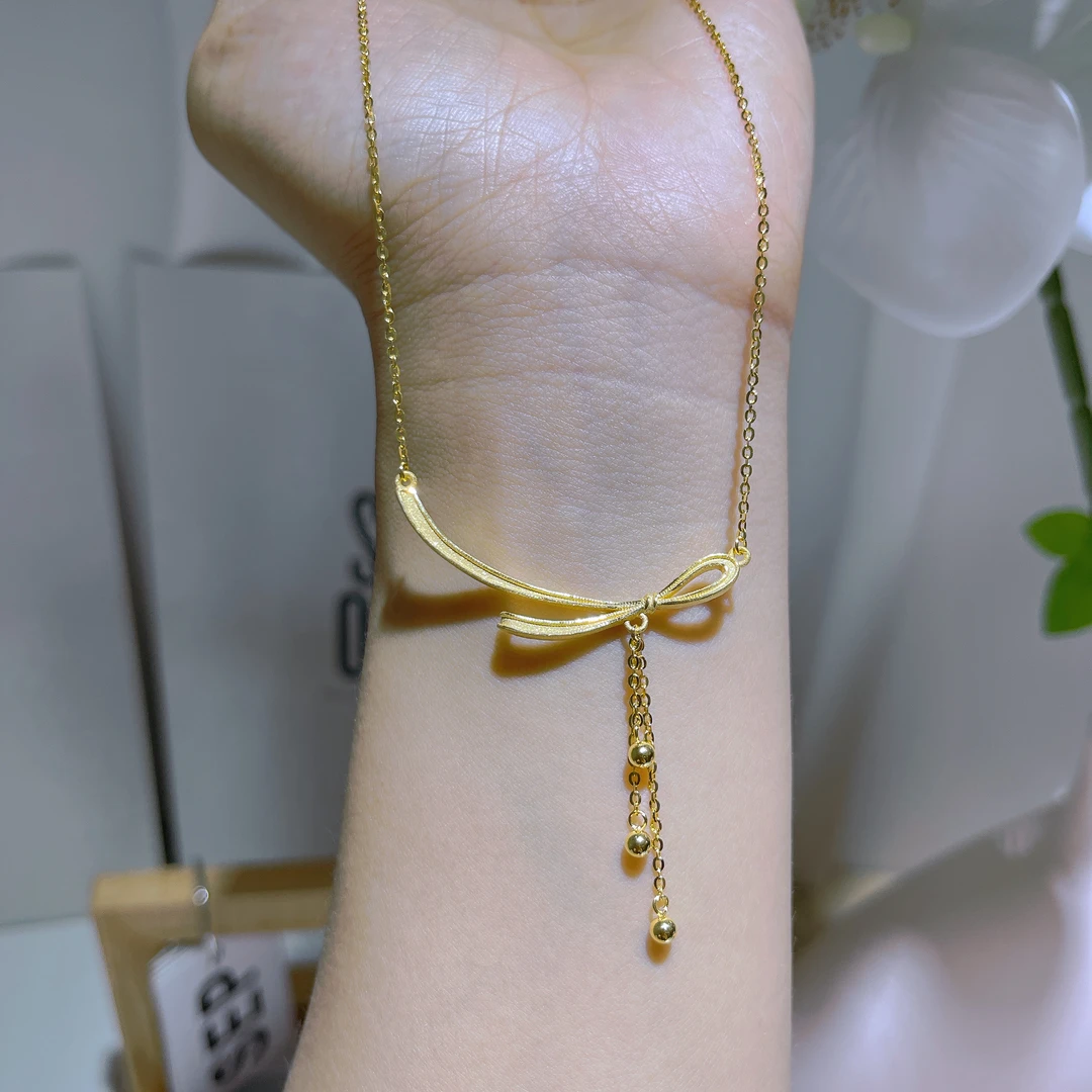 5G工艺足金999流苏蝴蝶结圆珠套链精致轻奢百搭