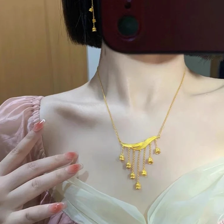 5G工艺足金999缠绵流苏铃兰花套链