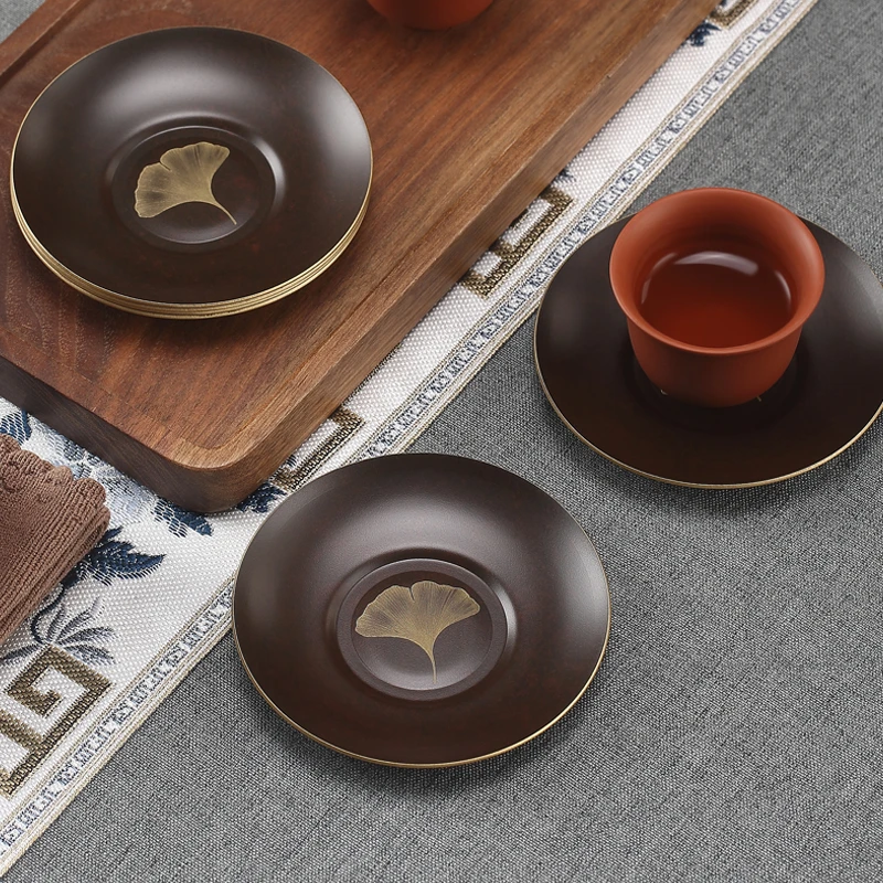 自见黄铜杯垫茶杯托套装国风金属隔热垫高档茶道配件品茗茶托茶垫