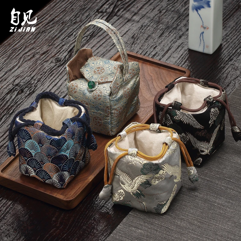 织锦茶杯收纳袋高档日式小号茶壶盖碗户外旅行便携式茶具收纳包盒