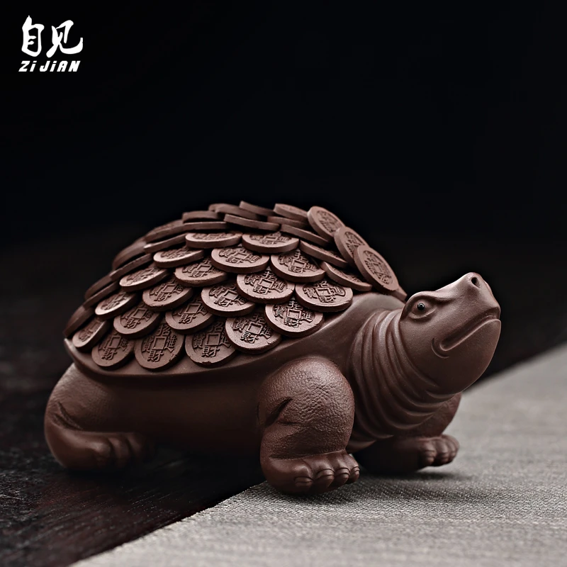 紫砂茶宠金钱龟可养大茶玩招财禅意精品茶道茶台茶盘茶桌茶具摆件