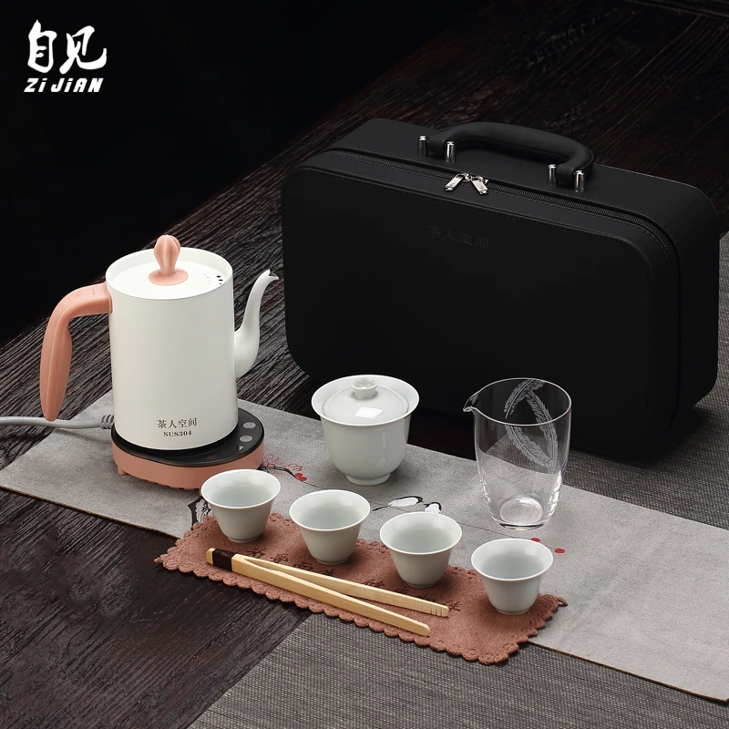 旅行茶具套装车载电热壶烧水便携包收纳功夫茶具户外露营一壶四杯