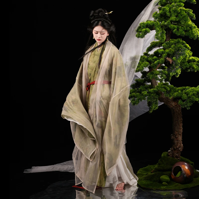 山迟汉服原创不染宋制改良对襟长衫大袖交领仙气飘逸印花清冷春夏