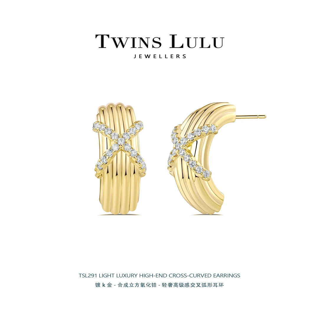 铜合金合成锆石耳饰 小众时尚轻奢手工镶钻复古C型耳圈耳环TSL291