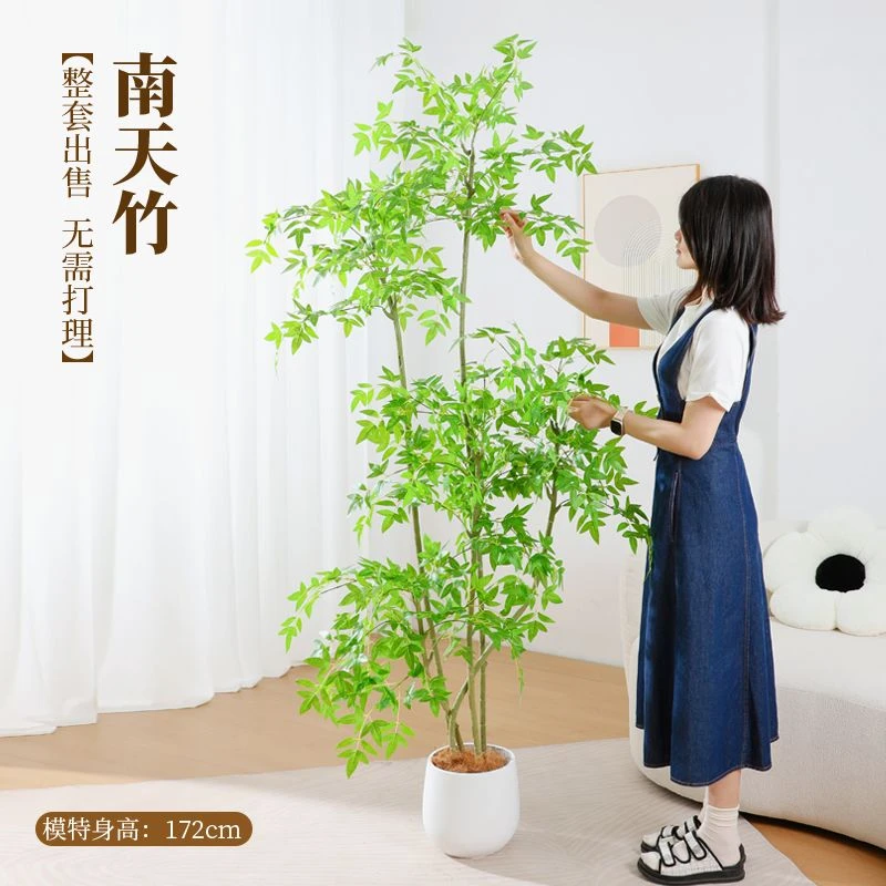 仿真绿植南天竹高端轻奢造景假绿植摆件落地室内大型盆栽装饰假树