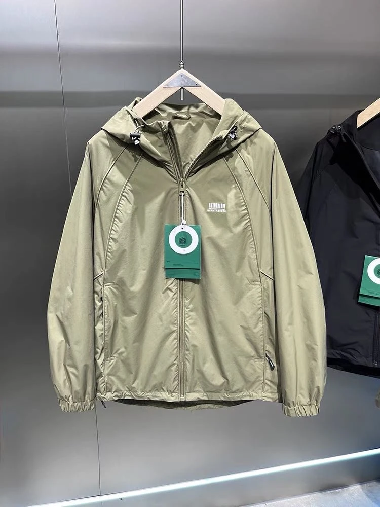 216*【有钱必入款】黑-绿#户外工装防风防泼水连帽夹克外套