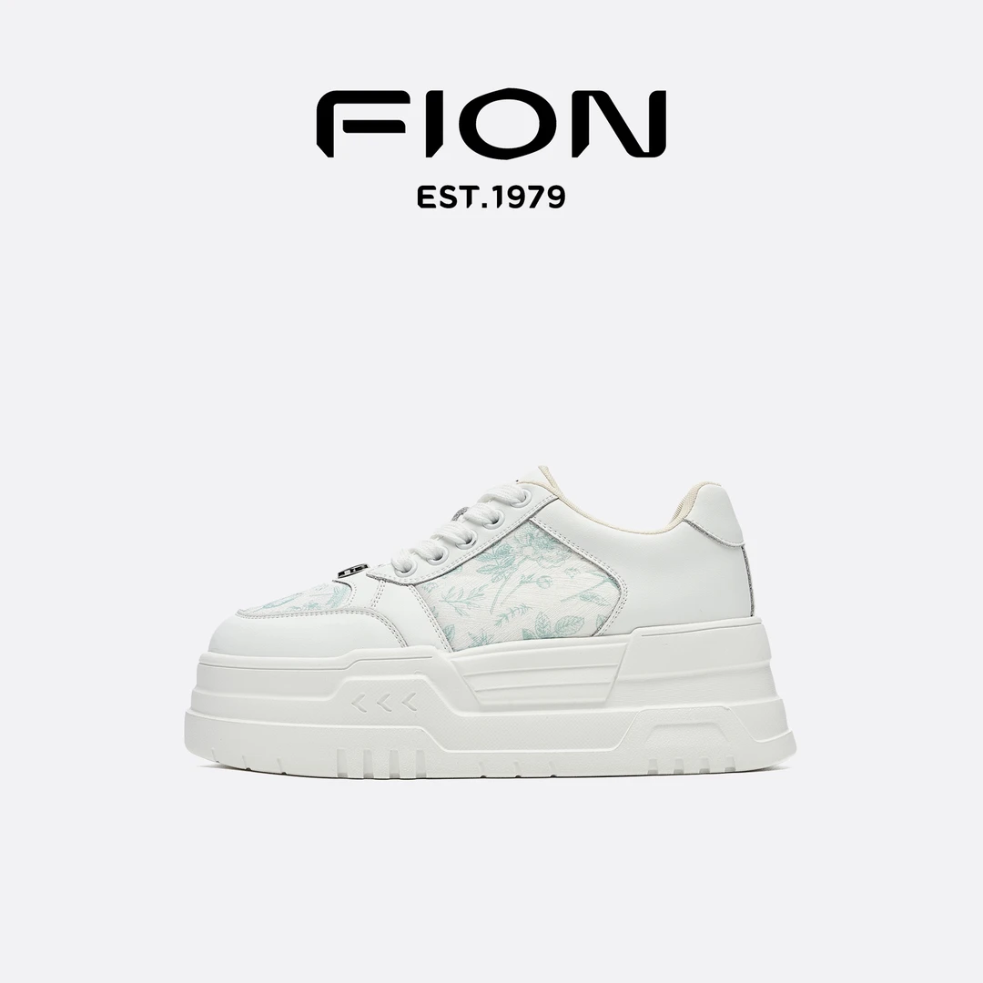 Fion/菲安妮女鞋2025春季新款休闲板鞋厚底新中式国风印花小白鞋