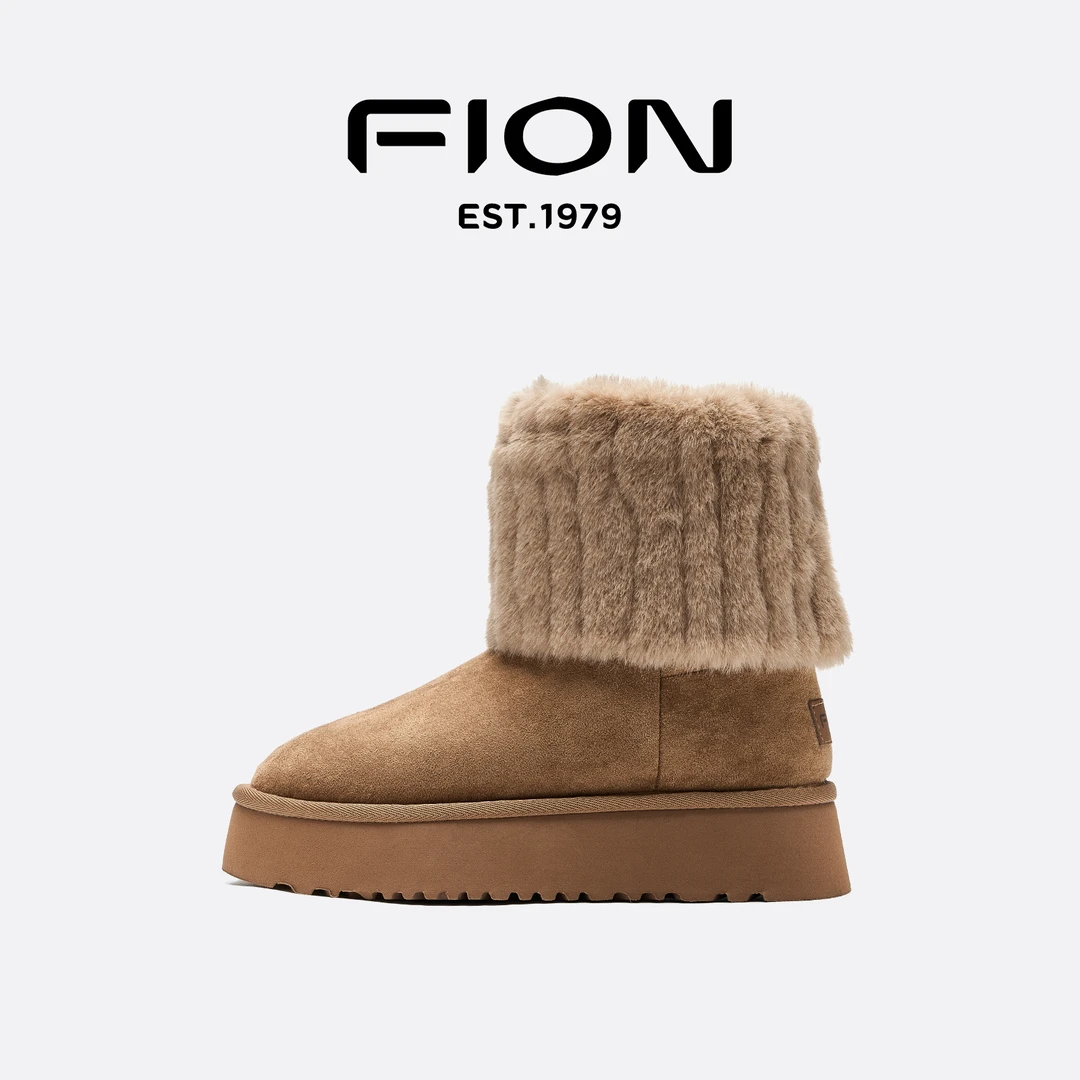 Fion/菲安妮女鞋2024冬季新款雪地靴厚底加绒保暖百搭毛毛棉鞋