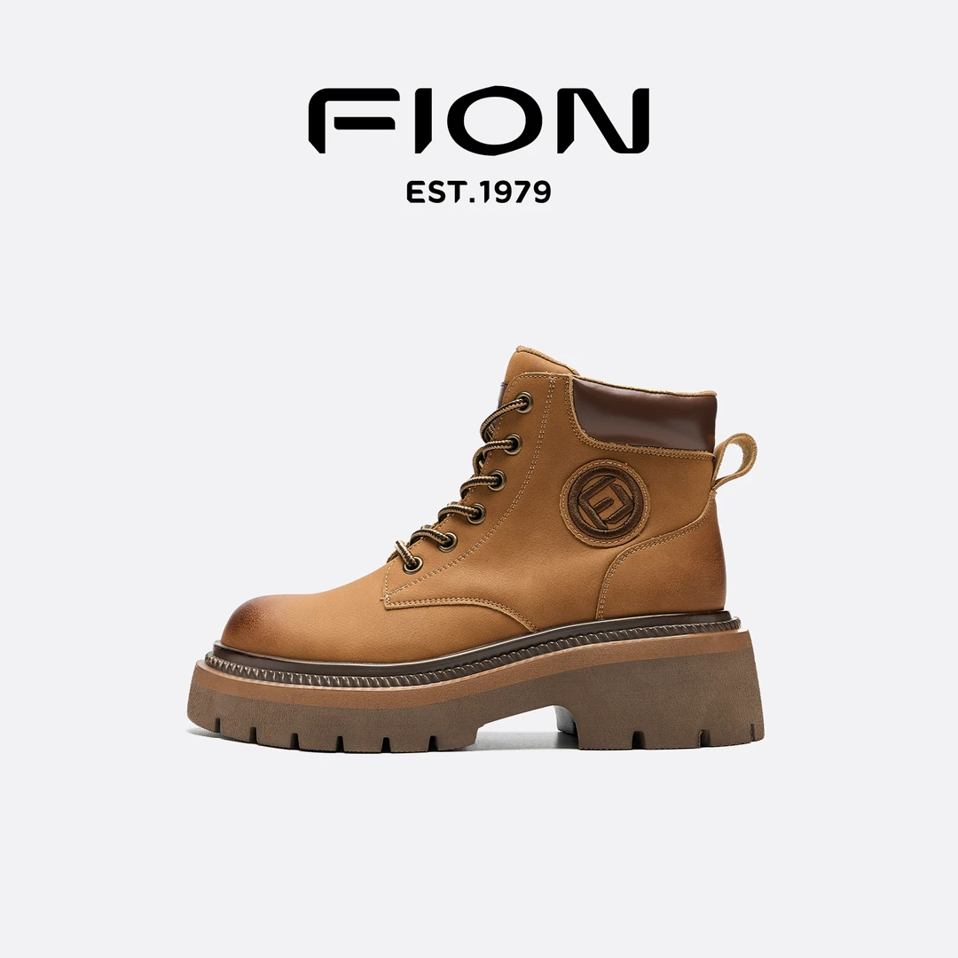 Fion/菲安妮2025春季新款轻奢大黄靴厚底擦色户外西部牛仔马丁靴