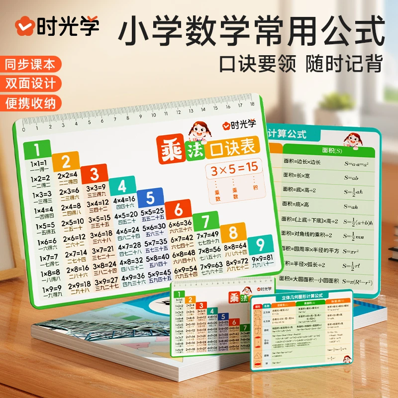 【时光学】数学常用公式卡 小学乘法口诀表立体几何知识点速记卡片