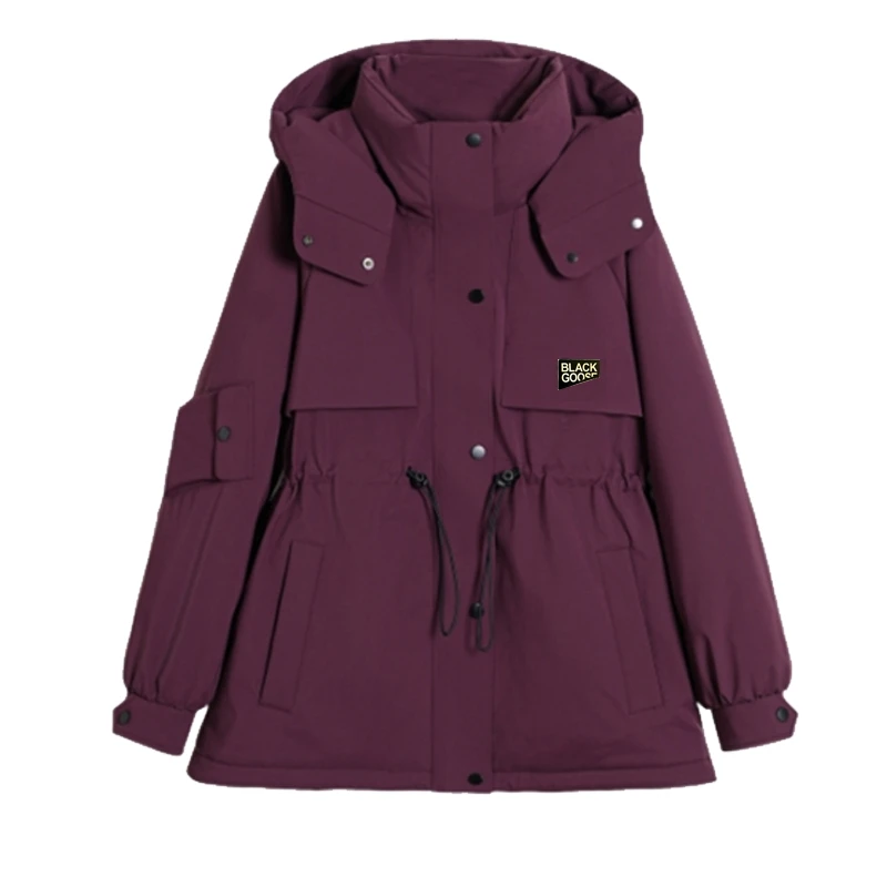 防风户外鹅绒冲锋衣羽绒服女中长款收腰连帽工装厚外套Y02266