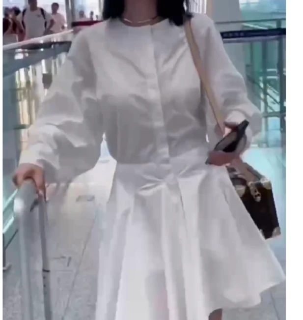 2024秋季新款女装网红气质休闲轻奢爆款气质白色衬衫裙陶